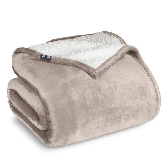 Bare Home Plush Sherpa Bed Blanket - Fluffy & Soft - Reversible - Lightweight - Full/Queen, Pebble