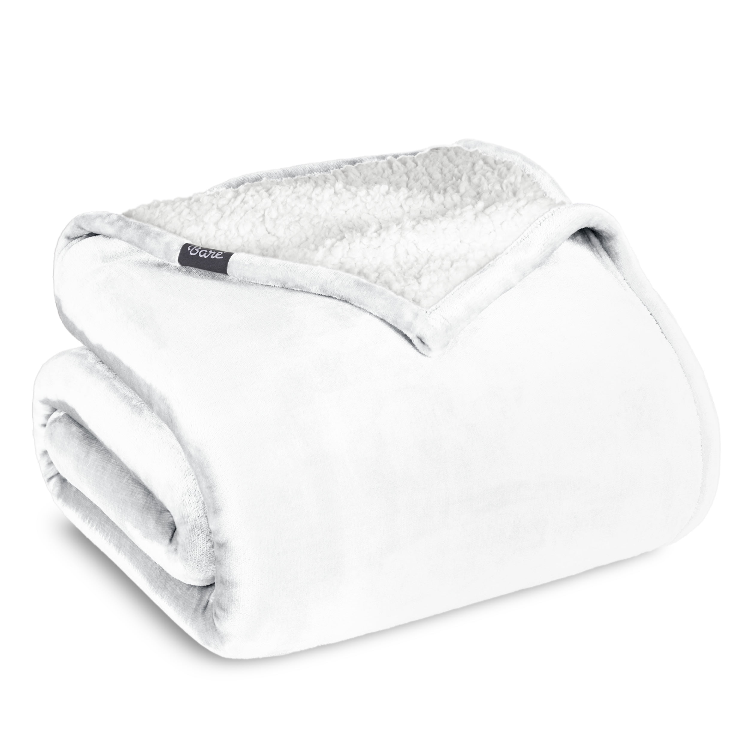 Bare Home Plush Sherpa Bed Blanket - Fluffy & Soft - Reversible - Lightweight - Full/Queen, White