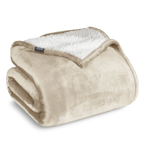Bare Home Plush Sherpa Bed Blanket - Fluffy & Soft - Reversible - Lightweight - King, Oyster
