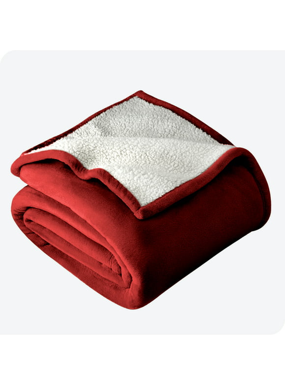 Bare Home Plush Sherpa Bed Blanket - Fluffy & Soft - Reversible - Lightweight - King, Red