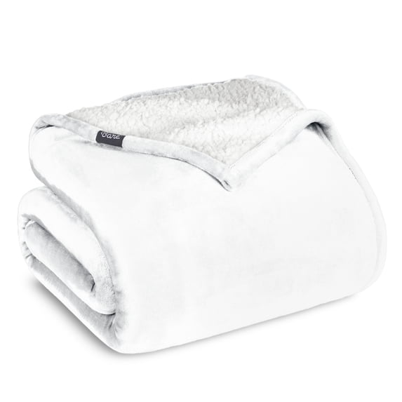 Bare Home Plush Sherpa Bed Blanket - Fluffy & Soft - Reversible - Lightweight - King, White