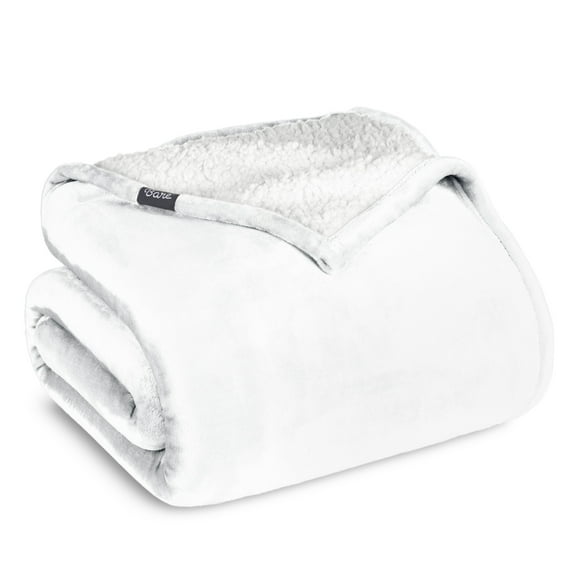 Bare Home Plush Sherpa Bed Blanket - Fluffy & Soft - Reversible - Lightweight - King, White