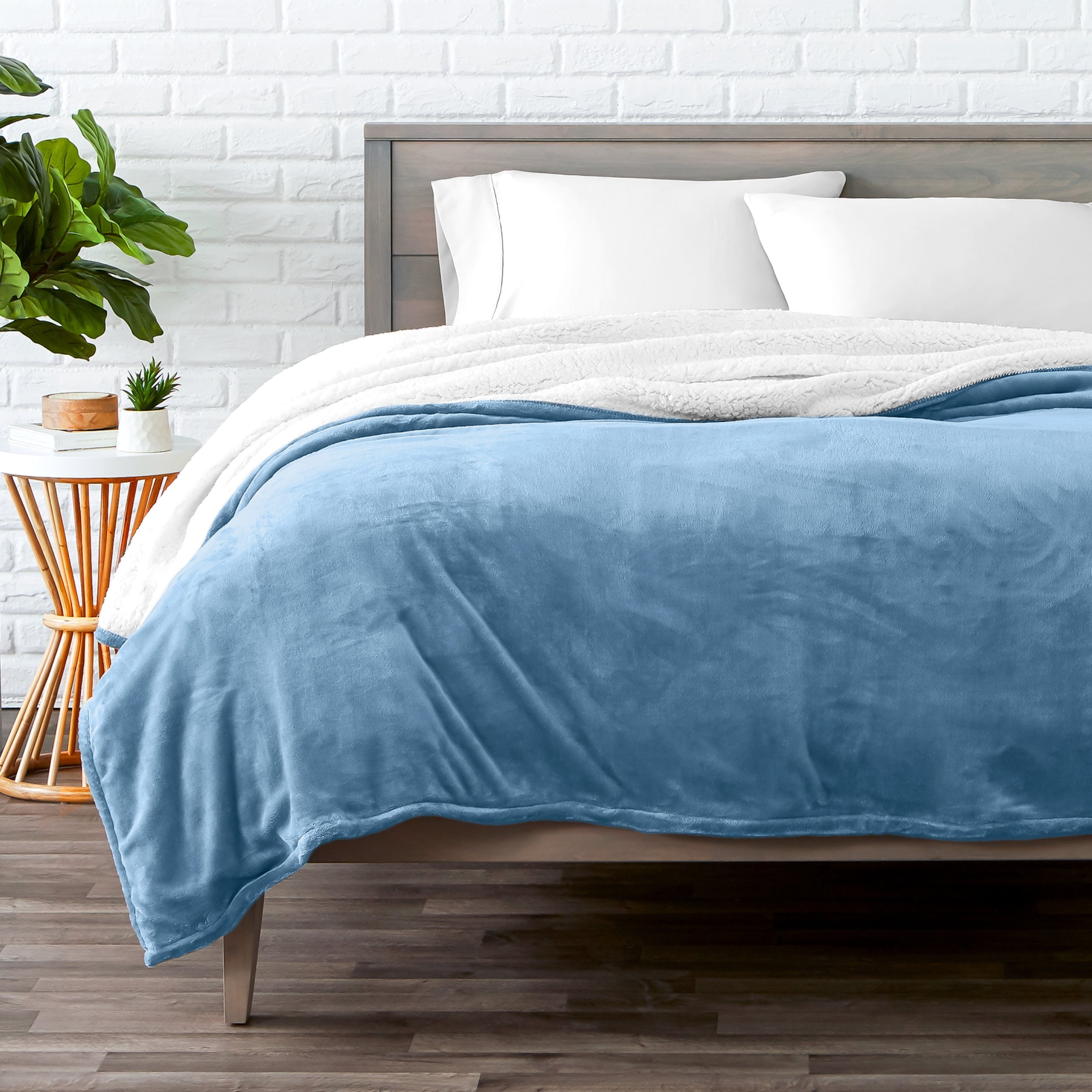 Coronet Blue Reversible Sherpa Fleece Throw Blanket