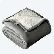 Bare Home Plush Sherpa Bed Blanket - Fluffy & Soft - Reversible - Lightweight - Throw/Travel, Gray