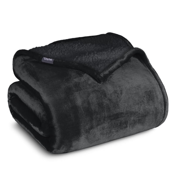 Bare Home Plush Sherpa Bed Blanket - Fluffy & Soft - Reversible - Lightweight - Twin/Twin XL, Black with Black Sherpa
