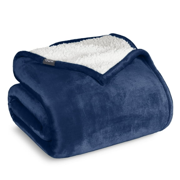 Bare Home Plush Sherpa Bed Blanket - Fluffy & Soft - Reversible - Lightweight - Twin/Twin XL, Dark Blue