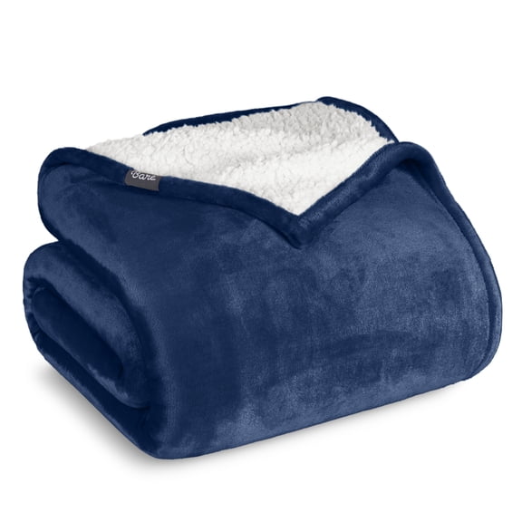 Bare Home Plush Sherpa Bed Blanket - Fluffy & Soft - Reversible - Lightweight - Twin/Twin XL, Dark Blue