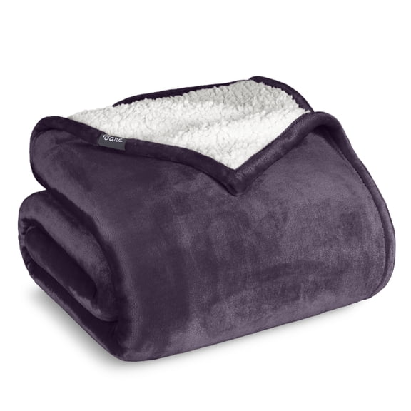 Bare Home Plush Sherpa Bed Blanket - Fluffy & Soft - Reversible - Lightweight - Twin/Twin XL, Eggplant