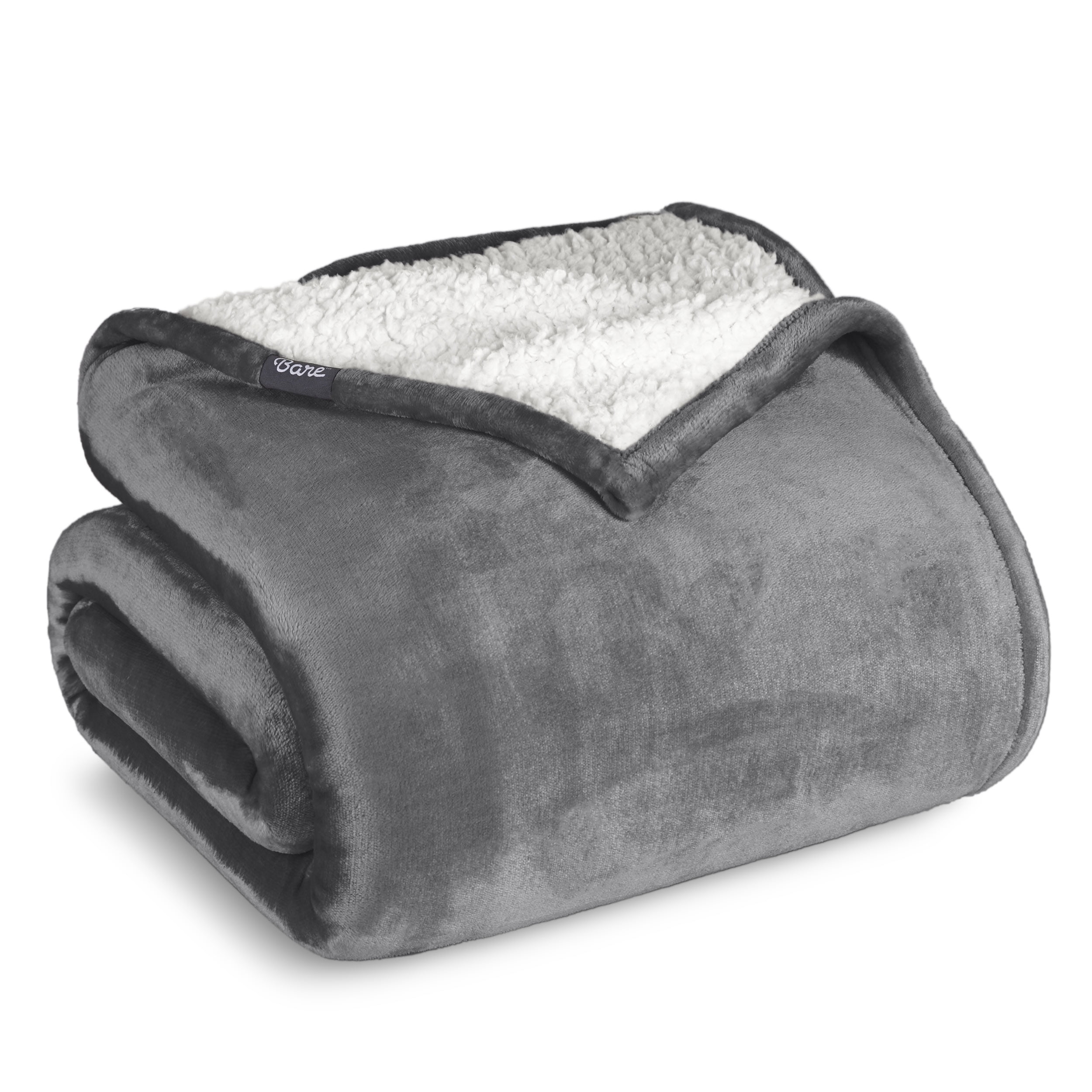 Bare Home Plush Sherpa Bed Blanket - Fluffy & Soft - Reversible - Lightweight - Twin/Twin XL, Gray