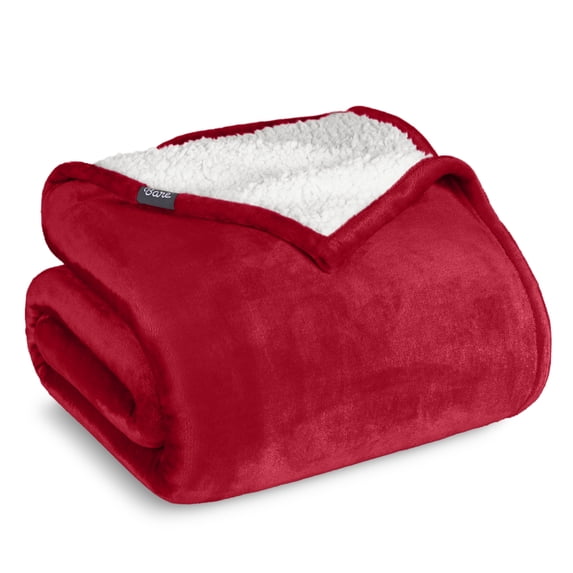 Bare Home Plush Sherpa Bed Blanket - Fluffy & Soft - Reversible - Lightweight - Twin/Twin XL, Red