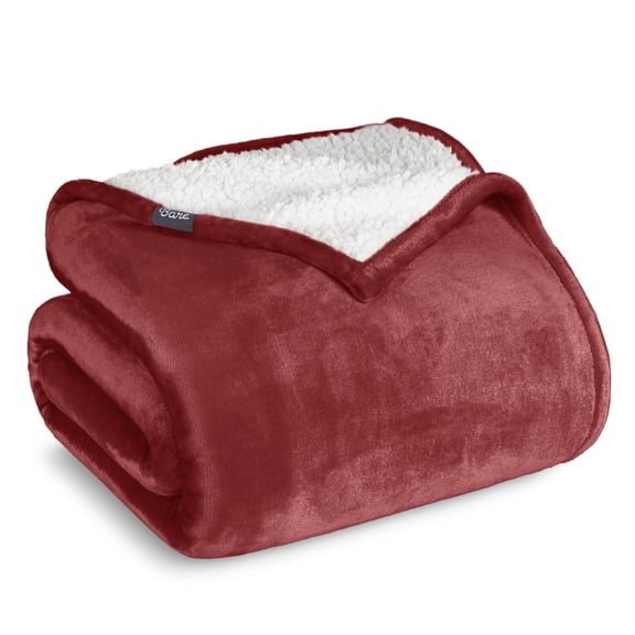 Bare Home Plush Sherpa Bed Blanket - Fluffy & Soft - Reversible - Lightweight - Twin/Twin XL, Rosewood