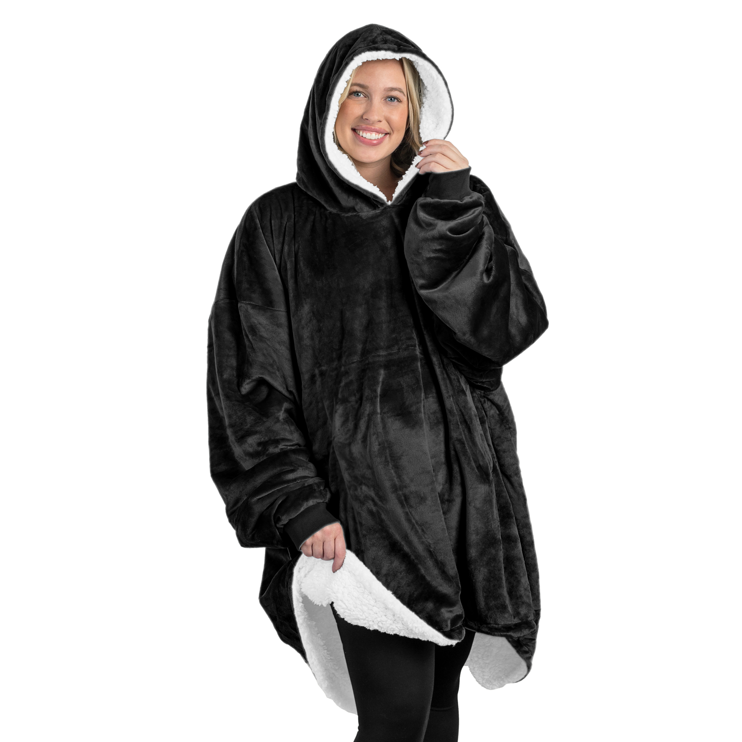 Sherpa Wearable Blanket with Sleeves & Foot Pockets for Adult Women Men