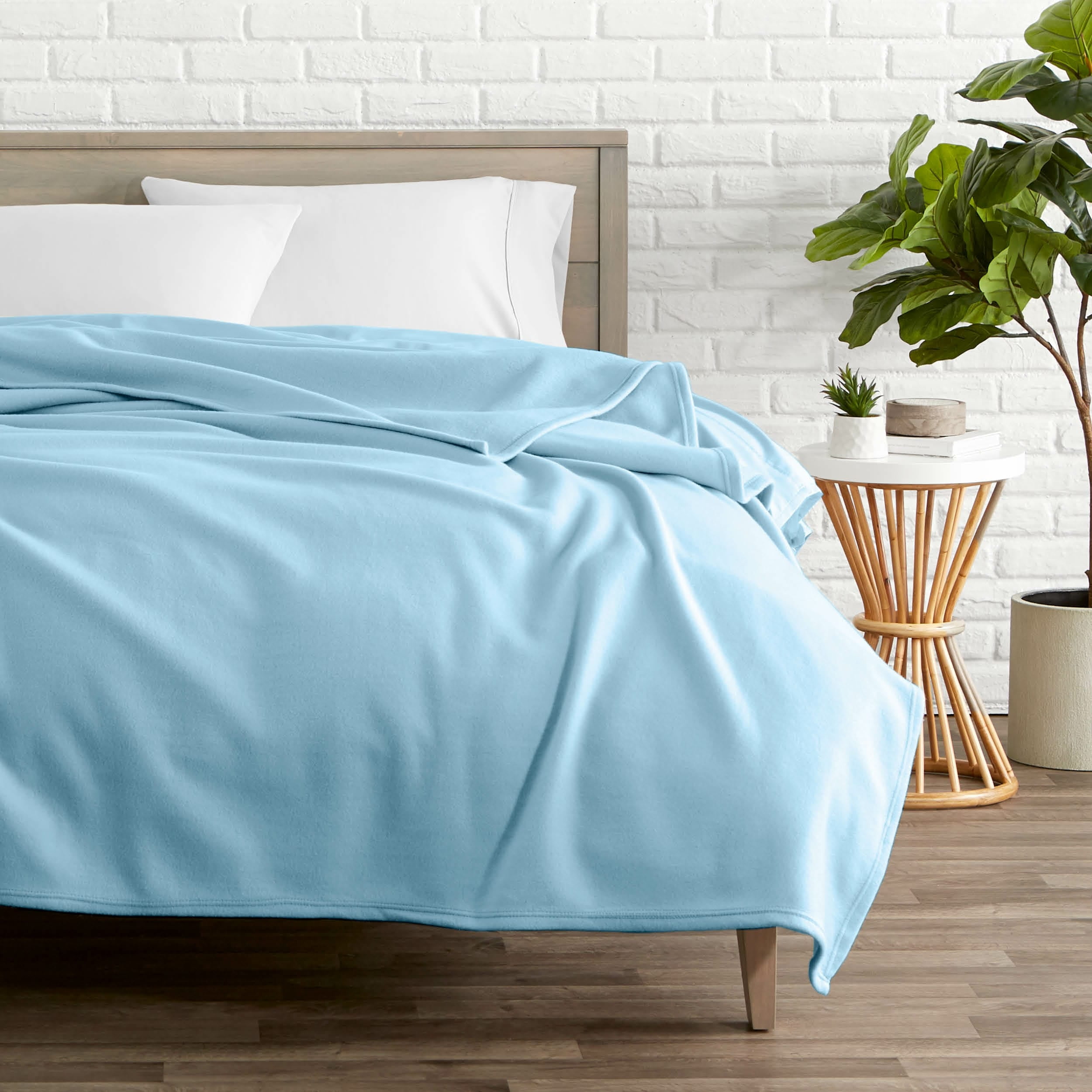 Light Blue Premium Fleece Reversible Throw Blanket