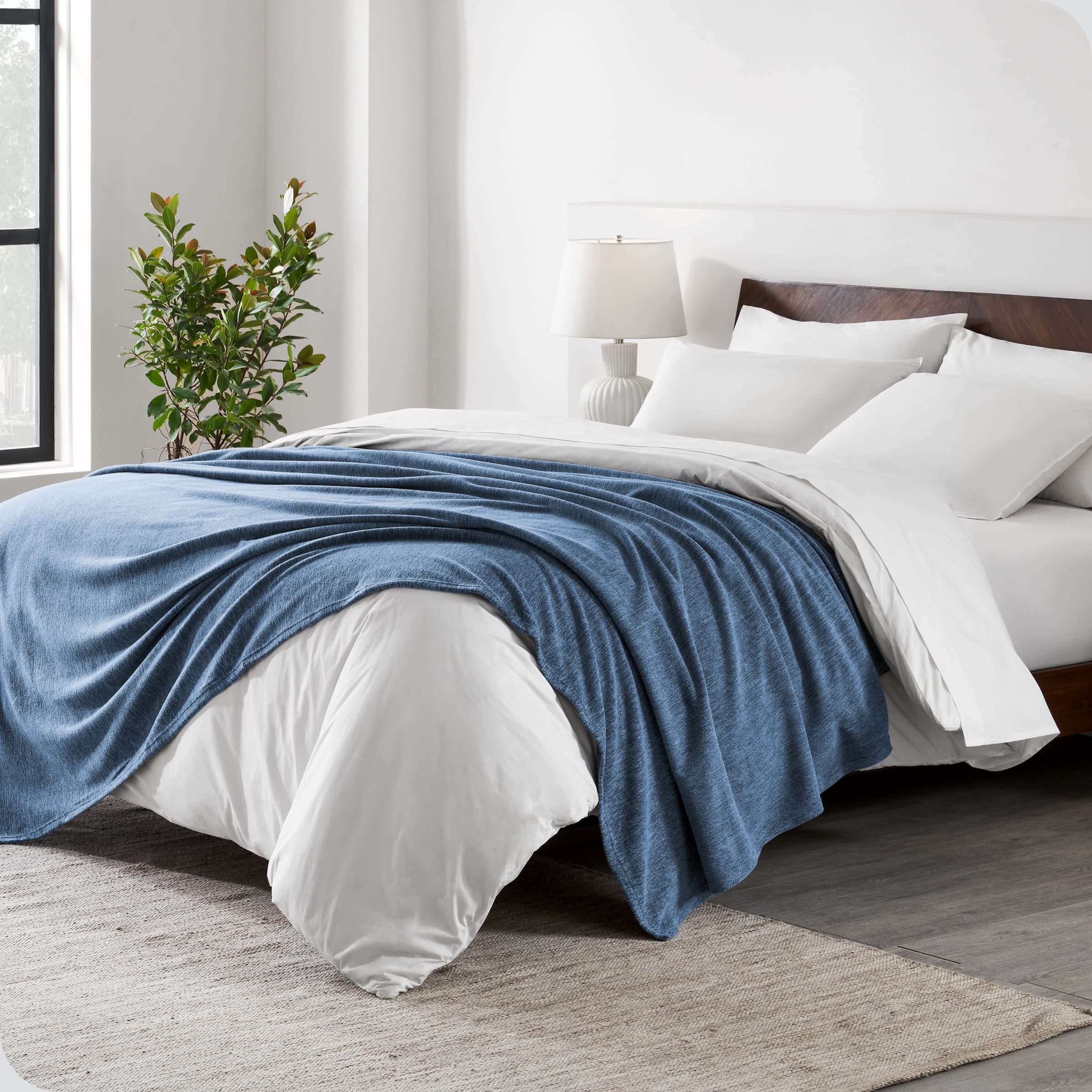 Bare Home Polar Fleece Heathered Bed Blanket Lightweight Premium Fleece Full Queen Heathered Dark Blue Walmart