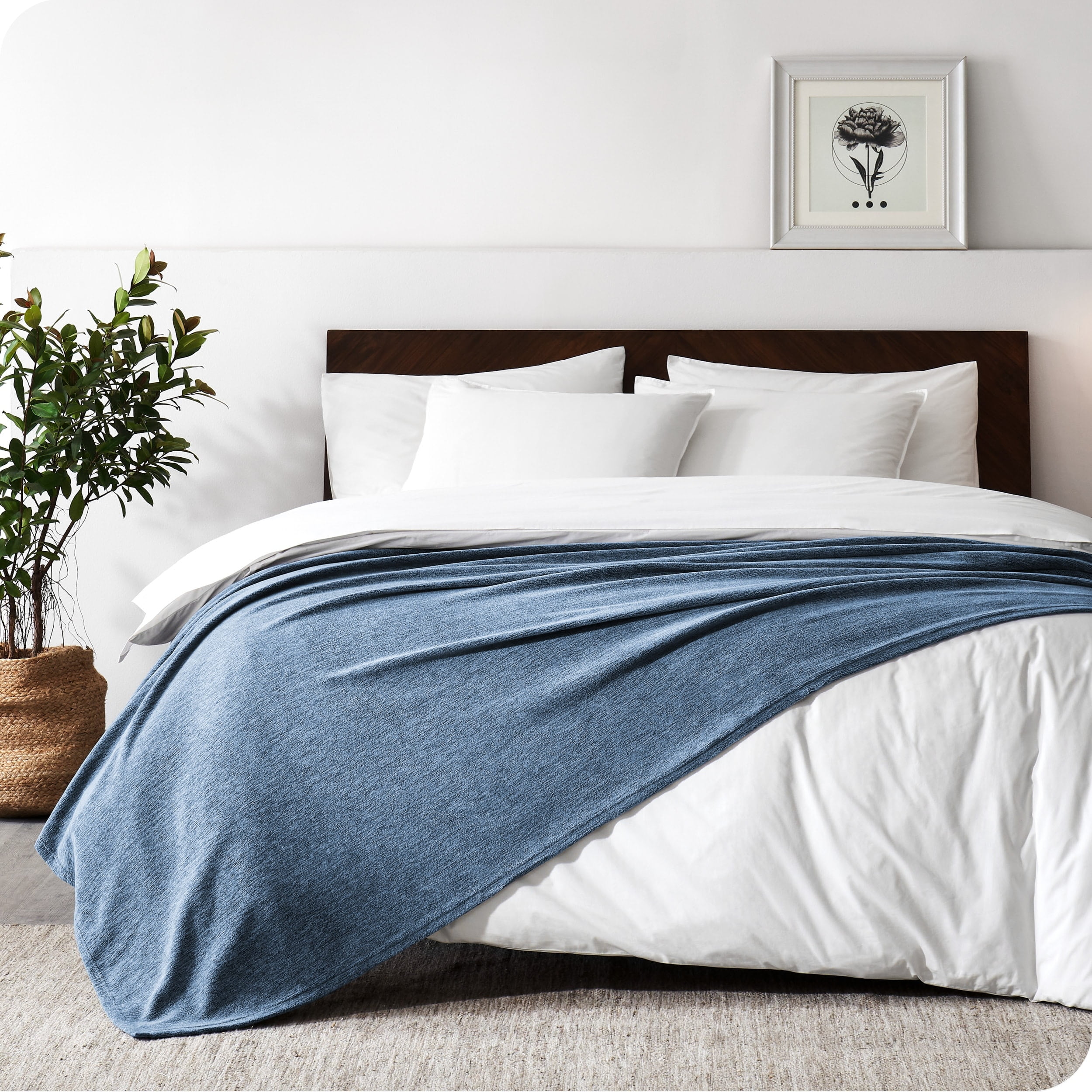 Heather Light Grey Reversible Polar Fleece Throw Blanket