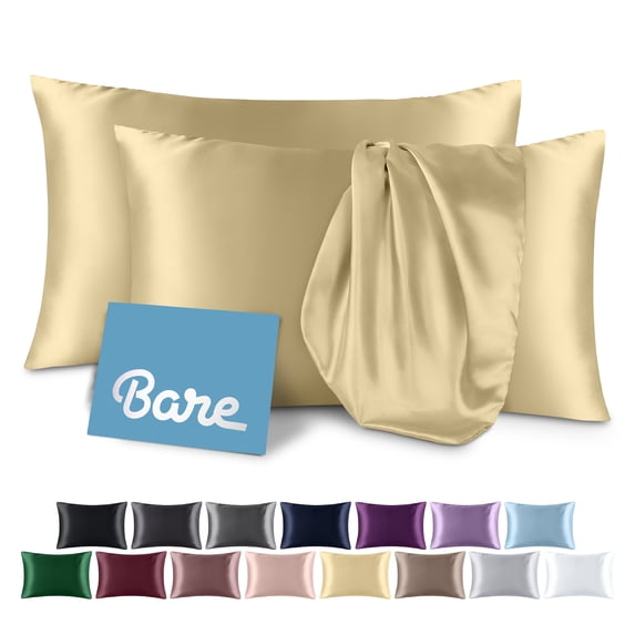 Bare Home Satin Pillowcase Set of 2 - Silky Soft for Hair and Skin - Envelope Closure - Standard, Champagne
