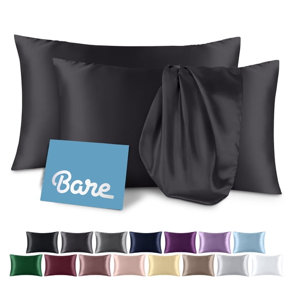 Bare Home Satin Pillowcase Set of 2 - Silky Soft for Hair and Skin - Envelope Closure - Standard, Forged Iron Gray