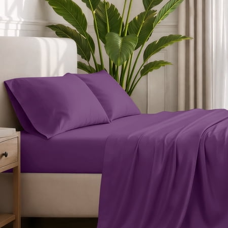 Bare Home Premium 1800 Collection 3-Piece Bed Sheet Set, Twin, Plum