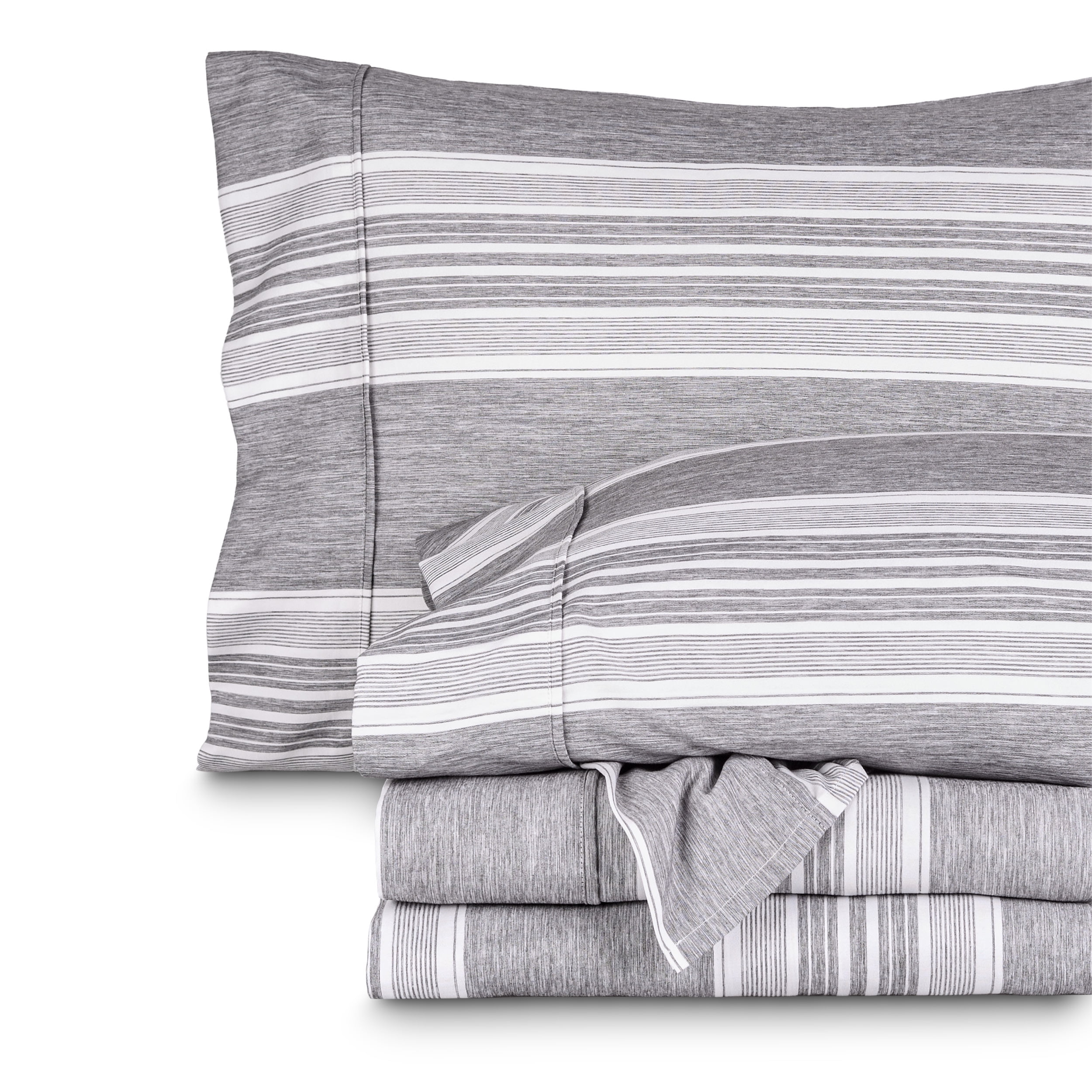 Twin Heather Charcoal Stripe Microfiber Sheet Set