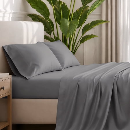Bare Home Premium 1800 Collection 3-Piece Bed Sheet Set, Twin-XL, Gray