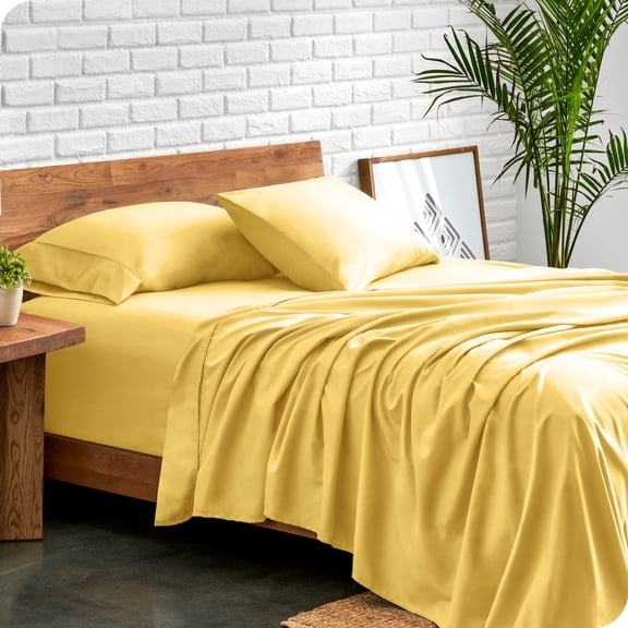 Bare Home Premium 1800 Collection 3-Piece Bed Sheet Set, Twin-XL, Lemon Drop