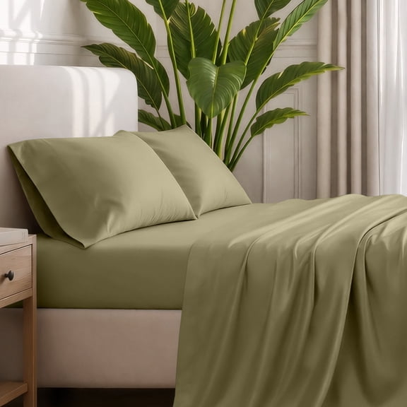 Bare Home Premium 1800 Collection 3-Piece Bed Sheet Set, Twin-XL, Olive