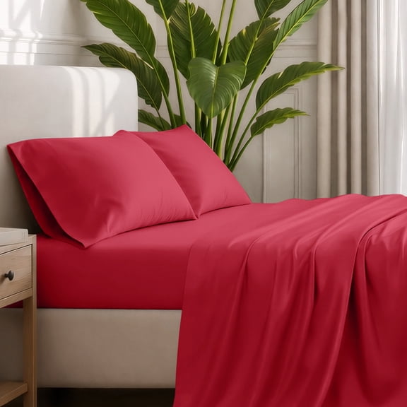 Bare Home Premium 1800 Collection 3-Piece Bed Sheet Set, Twin-XL, Red