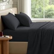 Bare Home Premium 1800 Collection 3-Piece Bed Sheet Set with Envelope Pillowcase, Twin, Black