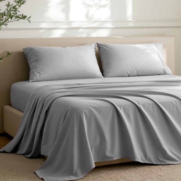 Bare Home Premium 1800 Collection 3-Piece Bed Sheet Set with Envelope Pillowcase, Twin, Light Gray