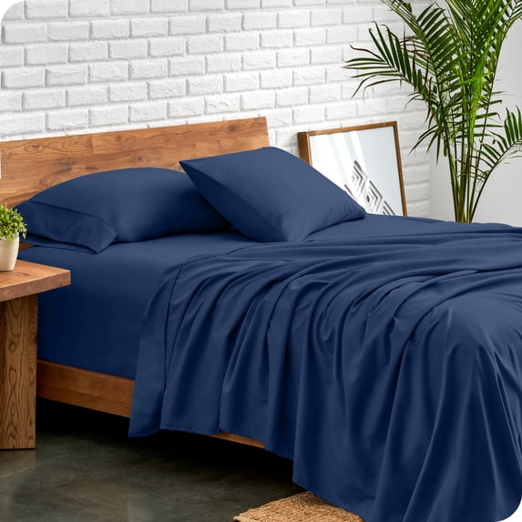 Bare Home Premium 1800 Collection 4-Piece Bed Sheet Set, Full, Dark Blue