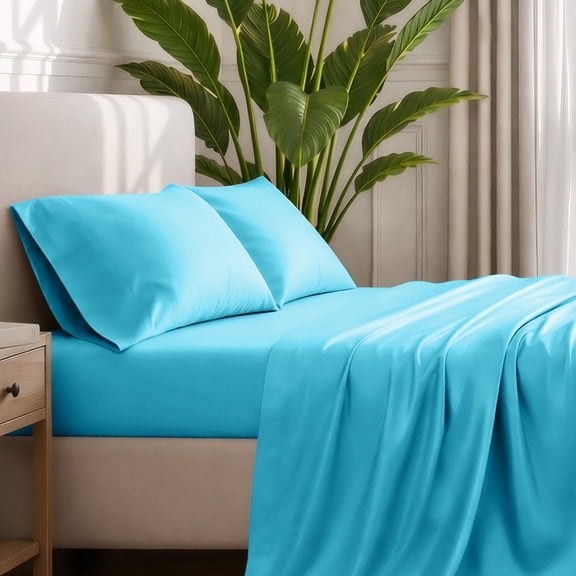 Bare Home Premium 1800 Collection 4-Piece Bed Sheet Set, King, Aqua
