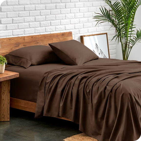 Bare Home Premium 1800 Collection 4-Piece Bed Sheet Set, King, Cocoa