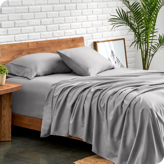 Bare Home Premium 1800 Collection 4-Piece Bed Sheet Set, King, Light Gray