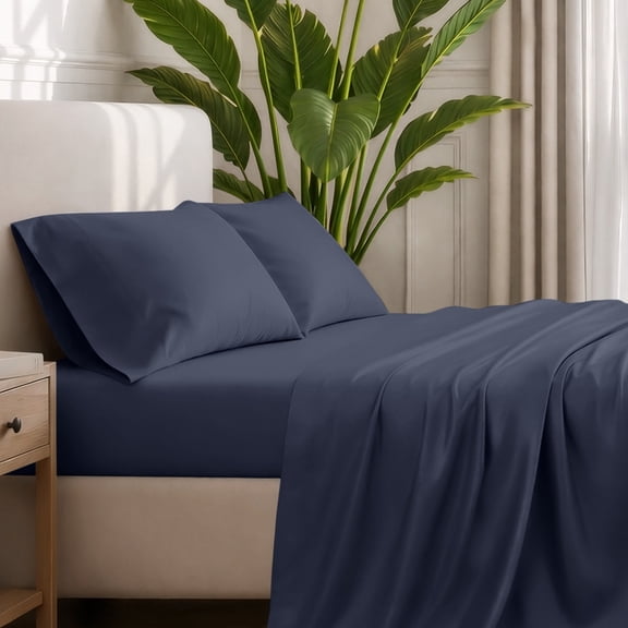 Bare Home Premium 1800 Collection 4-Piece Bed Sheet Set, King, Midnight Blue
