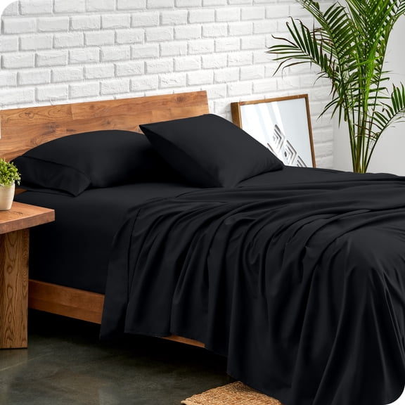 Bare Home Premium 1800 Collection 4-Piece Bed Sheet Set, Queen, Black