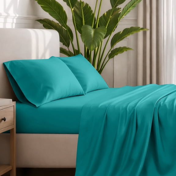 Bare Home Premium 1800 Collection 4-Piece Bed Sheet Set, Queen, Emerald
