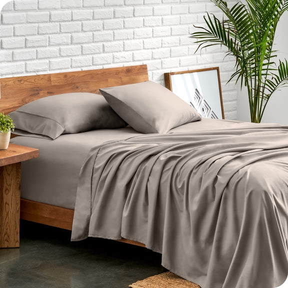 Bare Home Premium 1800 Collection 4-Piece Bed Sheet Set, Queen, Khaki