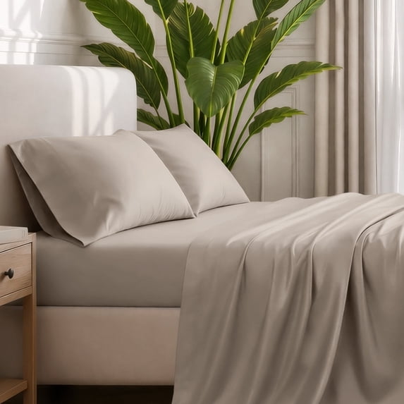 Bare Home Premium 1800 Collection 4-Piece Bed Sheet Set, Queen, Khaki