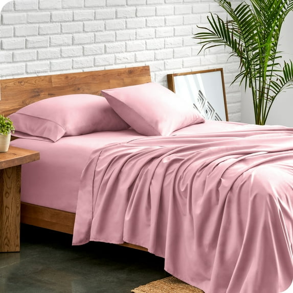 Bare Home Premium 1800 Collection 4-Piece Bed Sheet Set, Queen, Light Pink