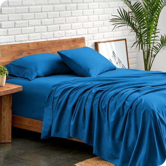 Bare Home Premium 1800 Collection 4-Piece Bed Sheet Set, Queen, Medium Blue