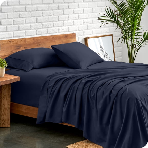 Bare Home Premium 1800 Collection 4-Piece Bed Sheet Set, Queen, Midnight Blue