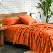 Bare Home Premium 1800 Collection 4-Piece Bed Sheet Set, Queen, Orange
