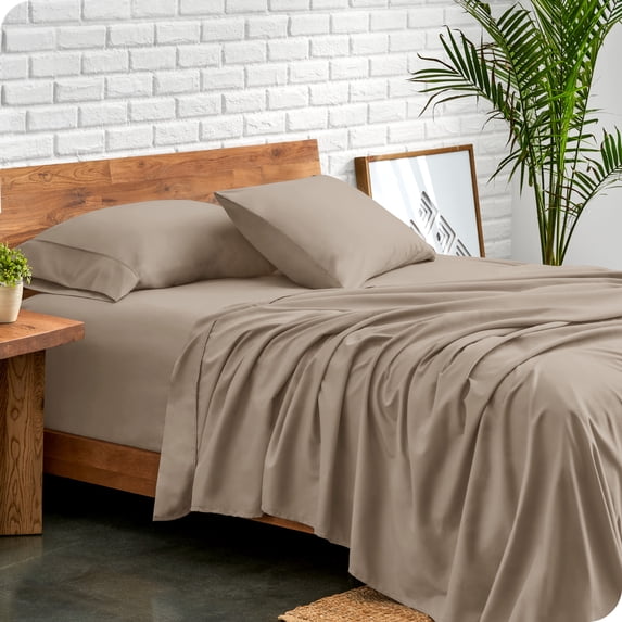 Bare Home Premium 1800 Collection 4-Piece Bed Sheet Set, Queen, Pebble