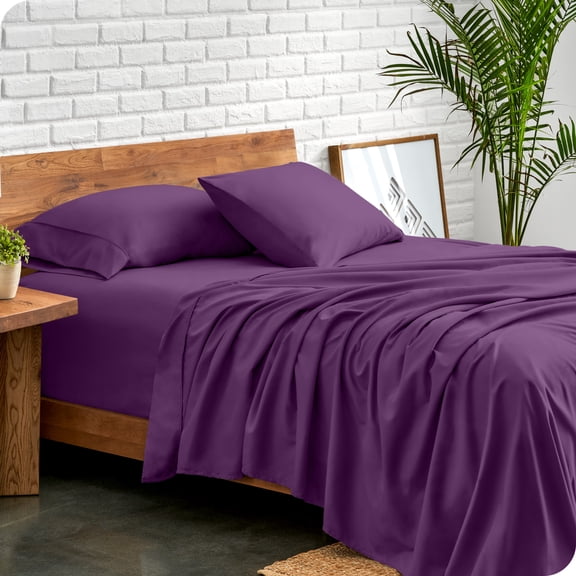 Bare Home Premium 1800 Collection 4-Piece Bed Sheet Set, Queen, Plum
