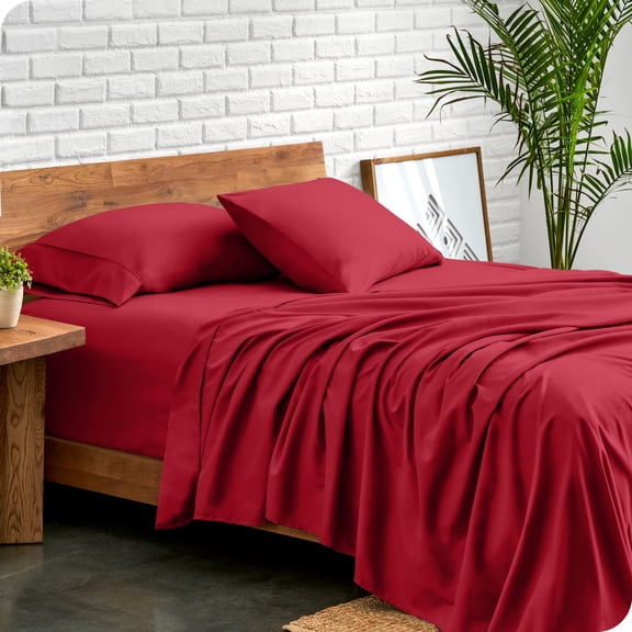 Bare Home Premium 1800 Collection 4-Piece Bed Sheet Set, Queen, Red