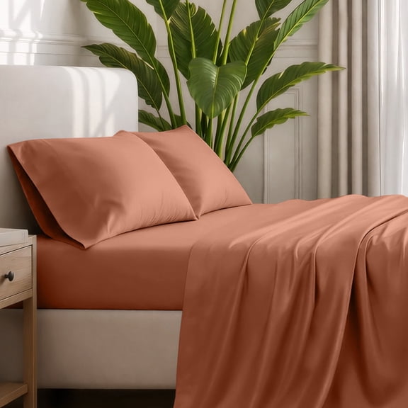Bare Home Premium 1800 Collection 4-Piece Bed Sheet Set, Queen, Terracotta