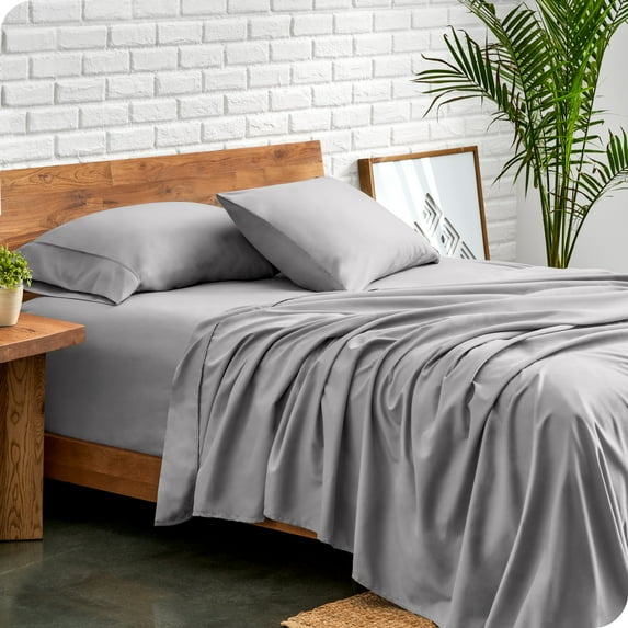 Bare Home Premium 1800 Collection 4-Piece Bed Sheet Set, Short Queen, Light Gray