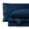 thumbnail image 1 of Bare Home Premium 1800 Collection 4-Piece Bed Sheet Set, Split Head Flex King, Heathered Dark Blue, 1 of 9