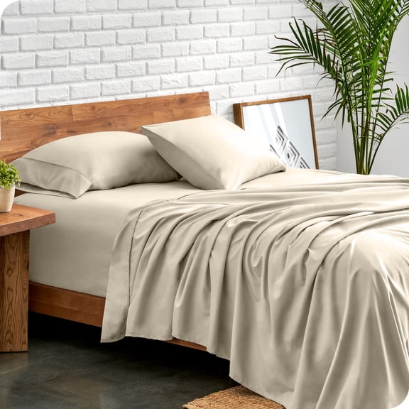 Bare Home Premium 1800 Collection 4-Piece Bed Sheet Set, Split Head Flex King, Sand