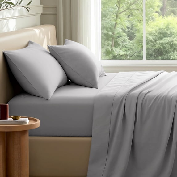 Bare Home Premium 1800 Collection 4-Piece Bed Sheet Set with Envelope Pillowcases, Cal King, Light Gray